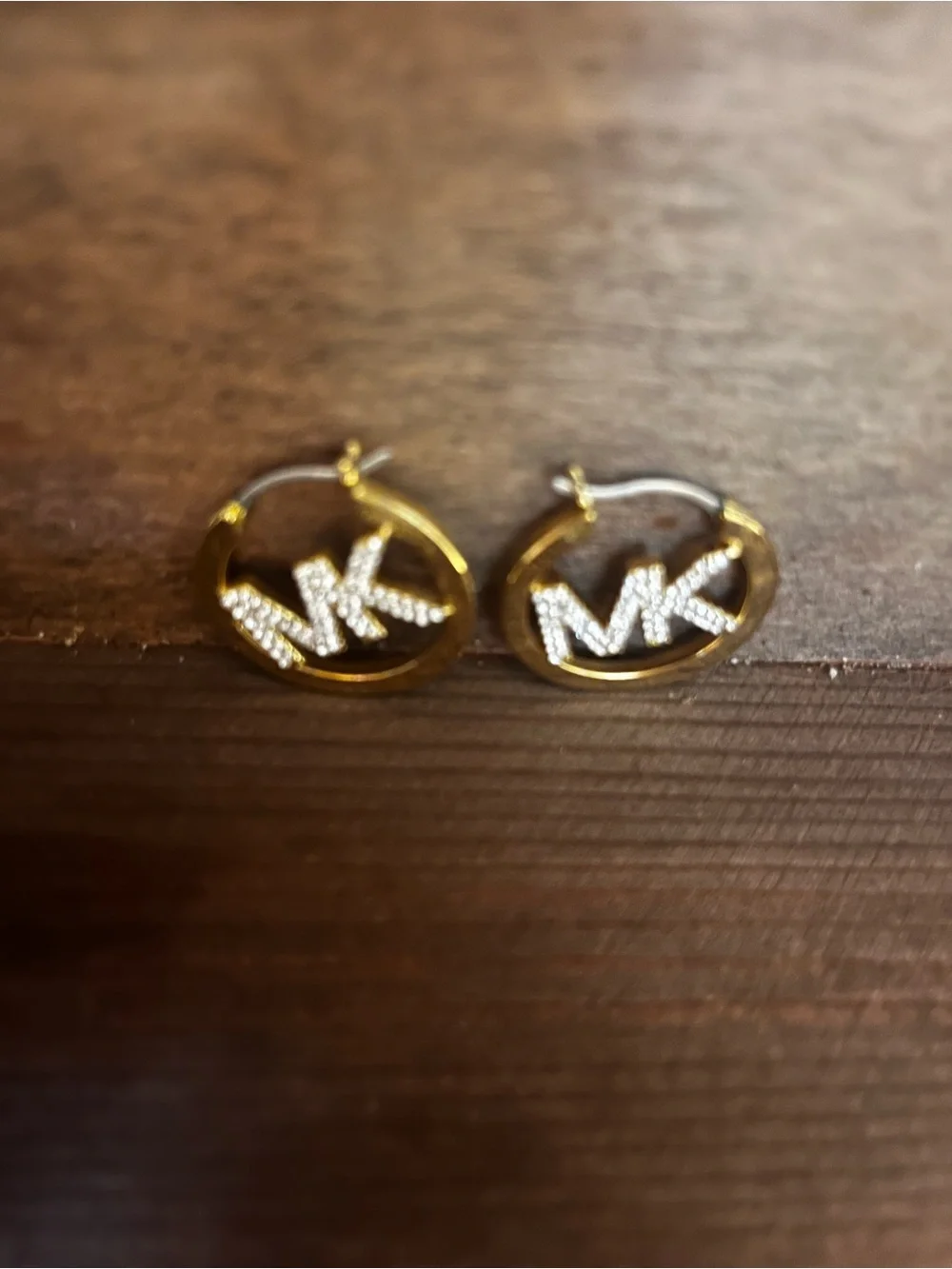 Michael Kors Gold Hoop Earrings with Crystal MK Initials